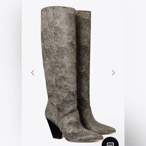 TORY BURCH LILA CALF HAIR KNEE HIGH BOOTS Cowboy Style Boots Black and White